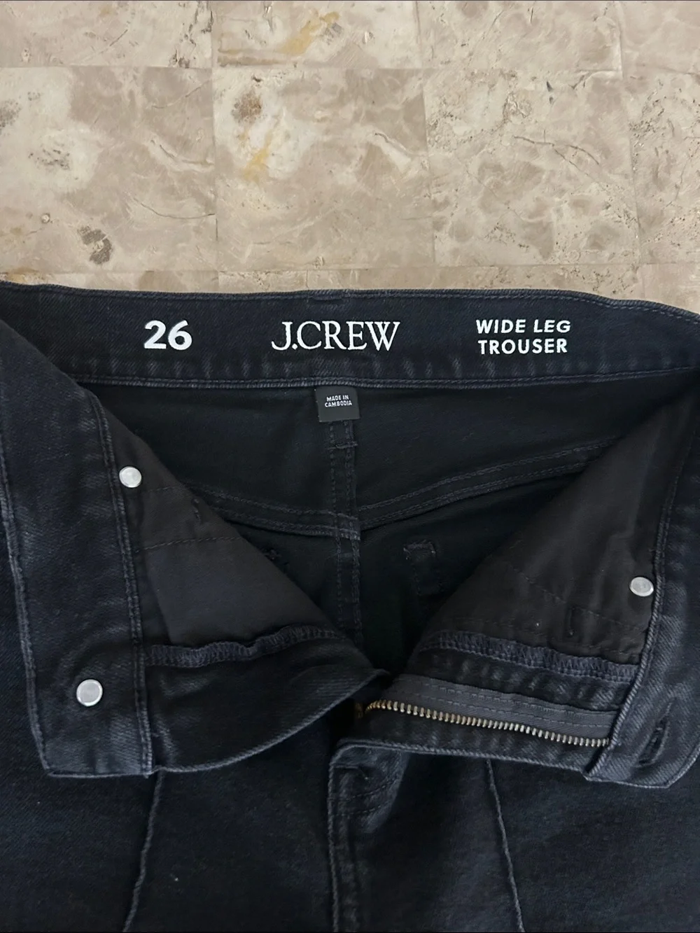 J.Crew Pintuck Wide Leg Denim Trouser - Black - Size 26